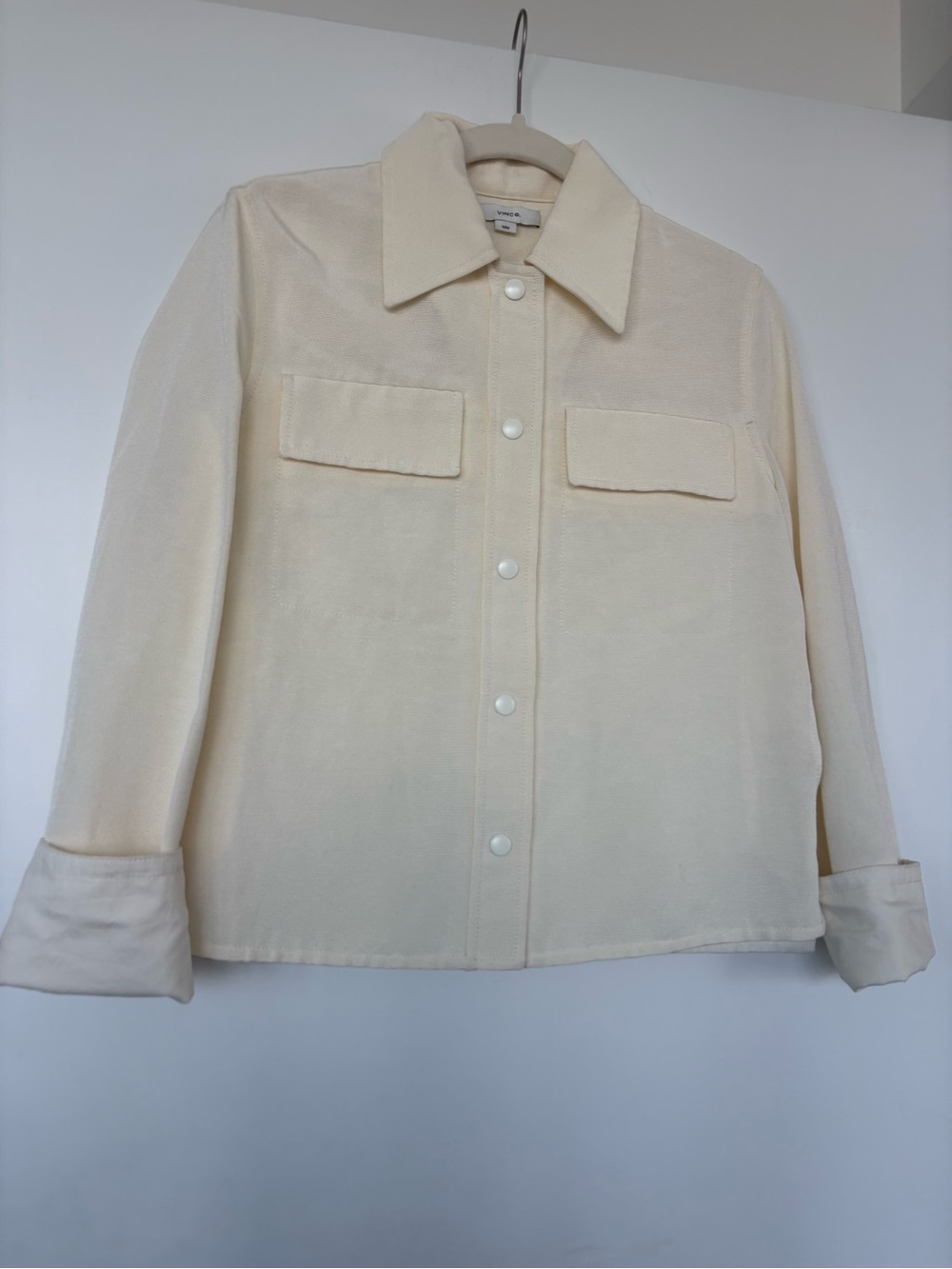 VINCE $328 Long-Sleeve snap front shirt shacket Ecru Sz M